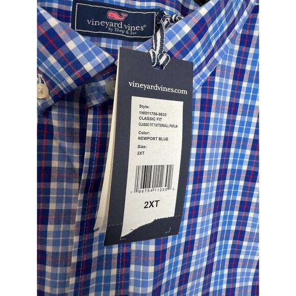 Vineyard Vines Men's Tattersall Classic Fit Poplin Button-Down Shirt Blue Sz XL - Picture 8 of 11